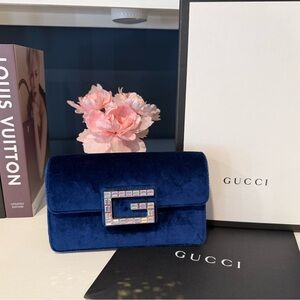 Gucci Blue Velvet Broadway Purse